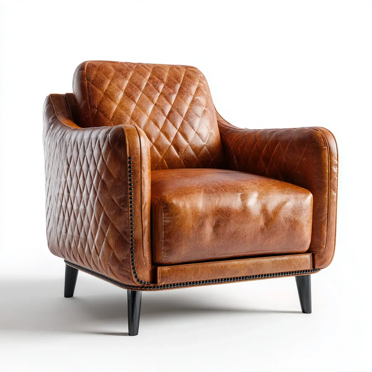 Fauteuil de salon capitonné marron en cuir synthétique PU forme arrondie 82 x 85 x 78 cm