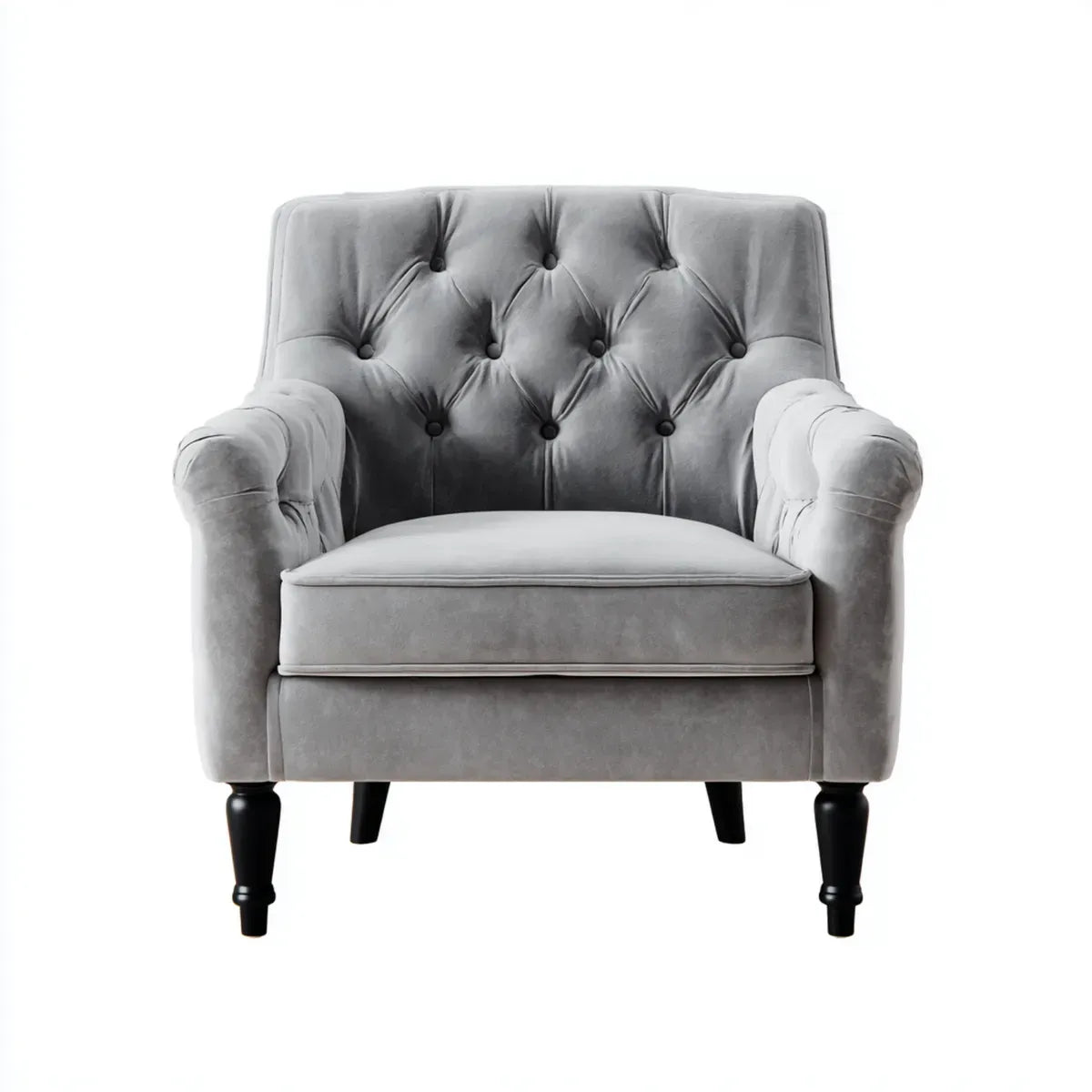 Fauteuil Chesterfield gris en velours de polyester 85 x 90 x 95 cm