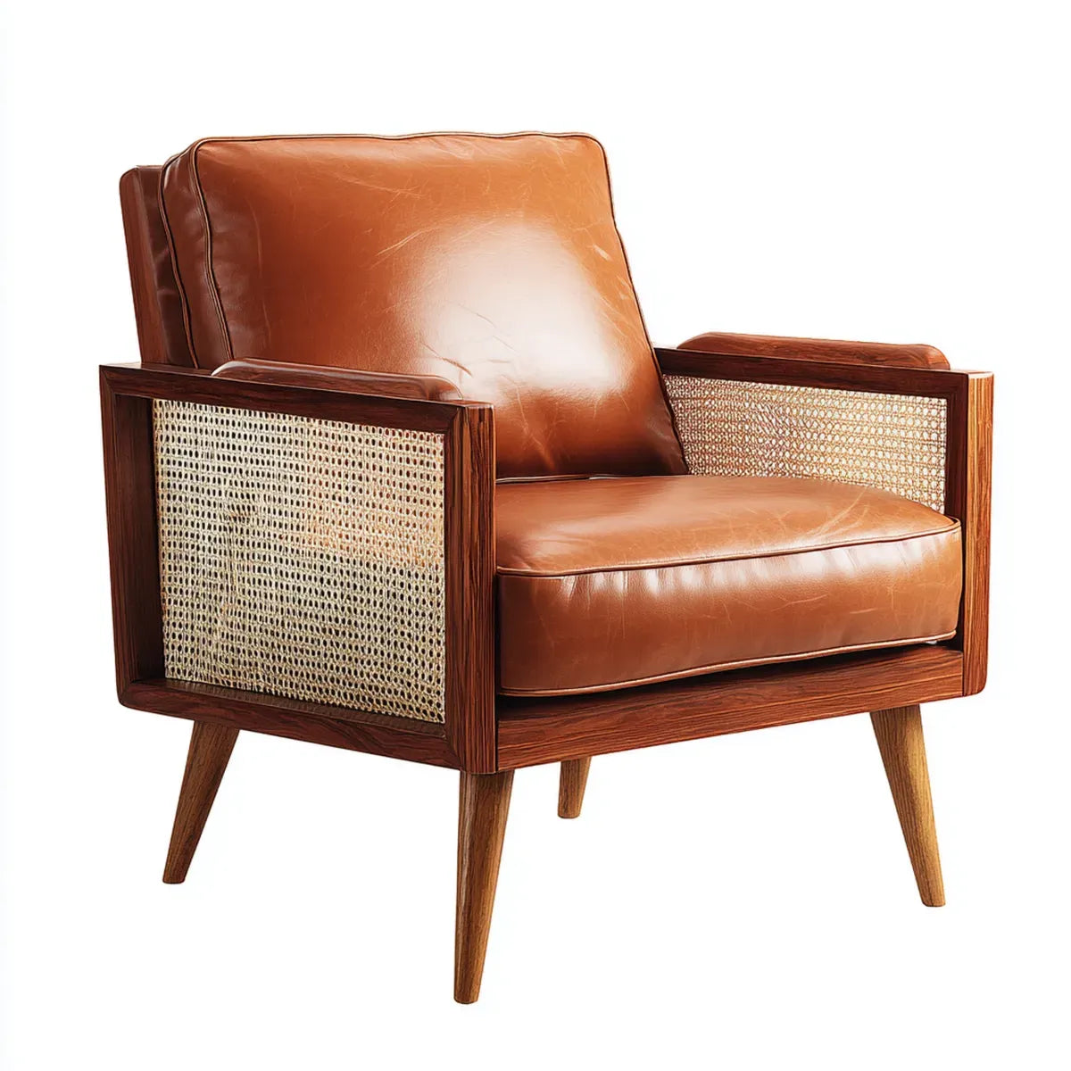 Fauteuil de salon marron 78 x 82 x 82 cm en cuir PU et bois massif avec accoudoirs rectangulaires