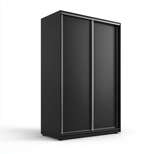 Armoire à portes coulissantes noire 120 x 60 x 200 cm en panneaux de particules mélaminés rectangulaire
