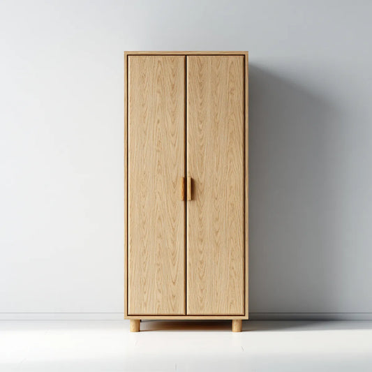 Armoire de chambre 2 portes chêne clair 90 x 55 x 190 cm en panneaux MDF plaqués chêne rectangulaire
