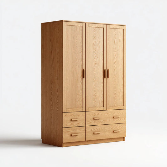 Armoire de chambre 3 portes 4 tiroirs chêne naturel 120 x 55 x 200 cm