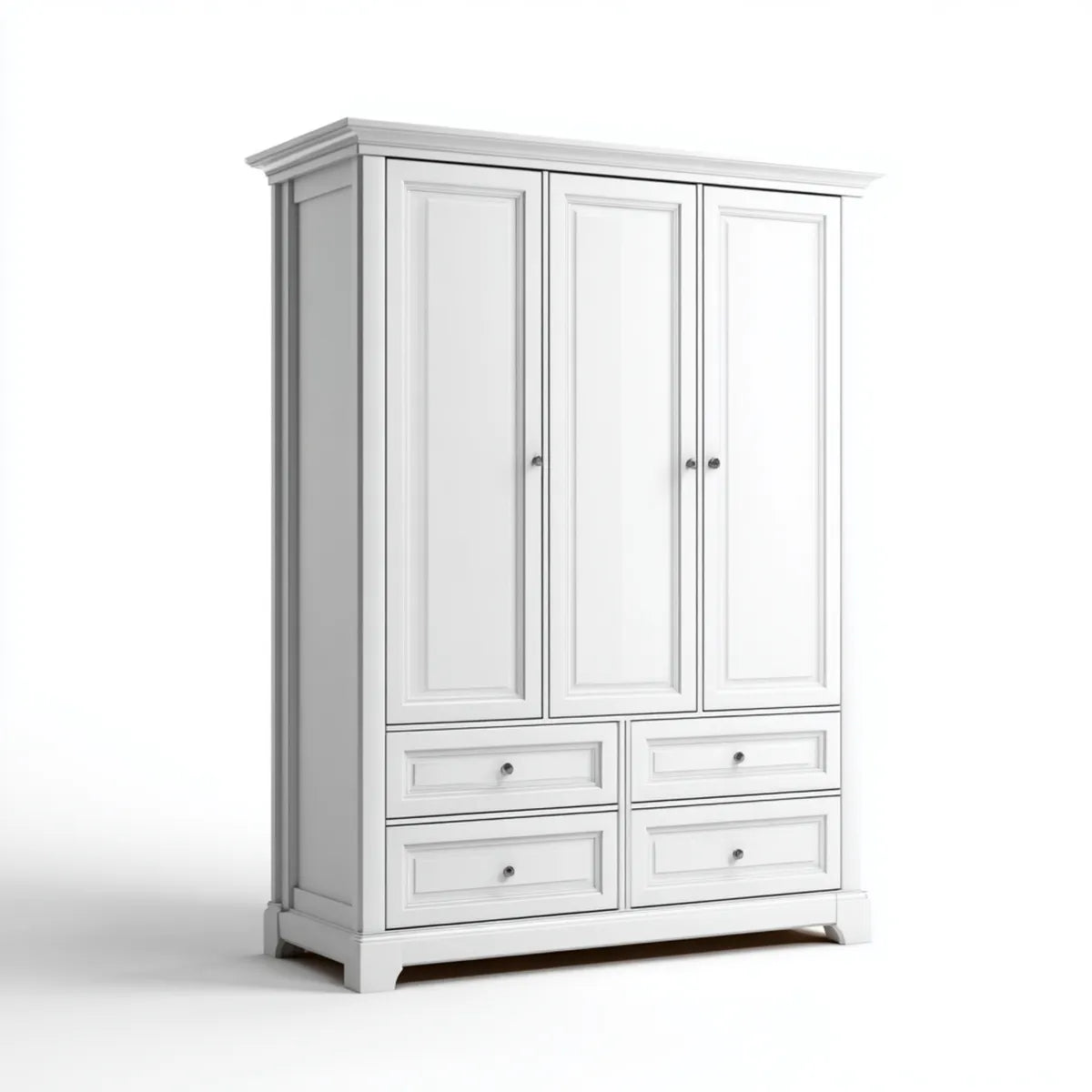 Armoire de chambre 3 portes 4 tiroirs blanche 150 x 55 x 200 cm en panneaux MDF rectangulaire