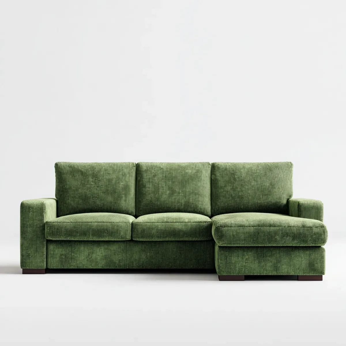 Canapé d'angle droit 3 places vert en velours côtelé polyester 250 x 160 x 85 cm