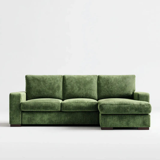 Canapé d'angle droit 3 places vert en velours côtelé polyester 250 x 160 x 85 cm
