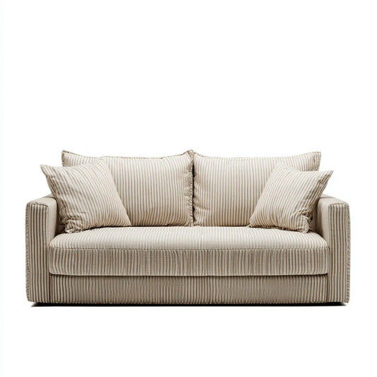 Canapé 2 places droit beige rayé en velours de polyester 160 x 90 x 85 cm