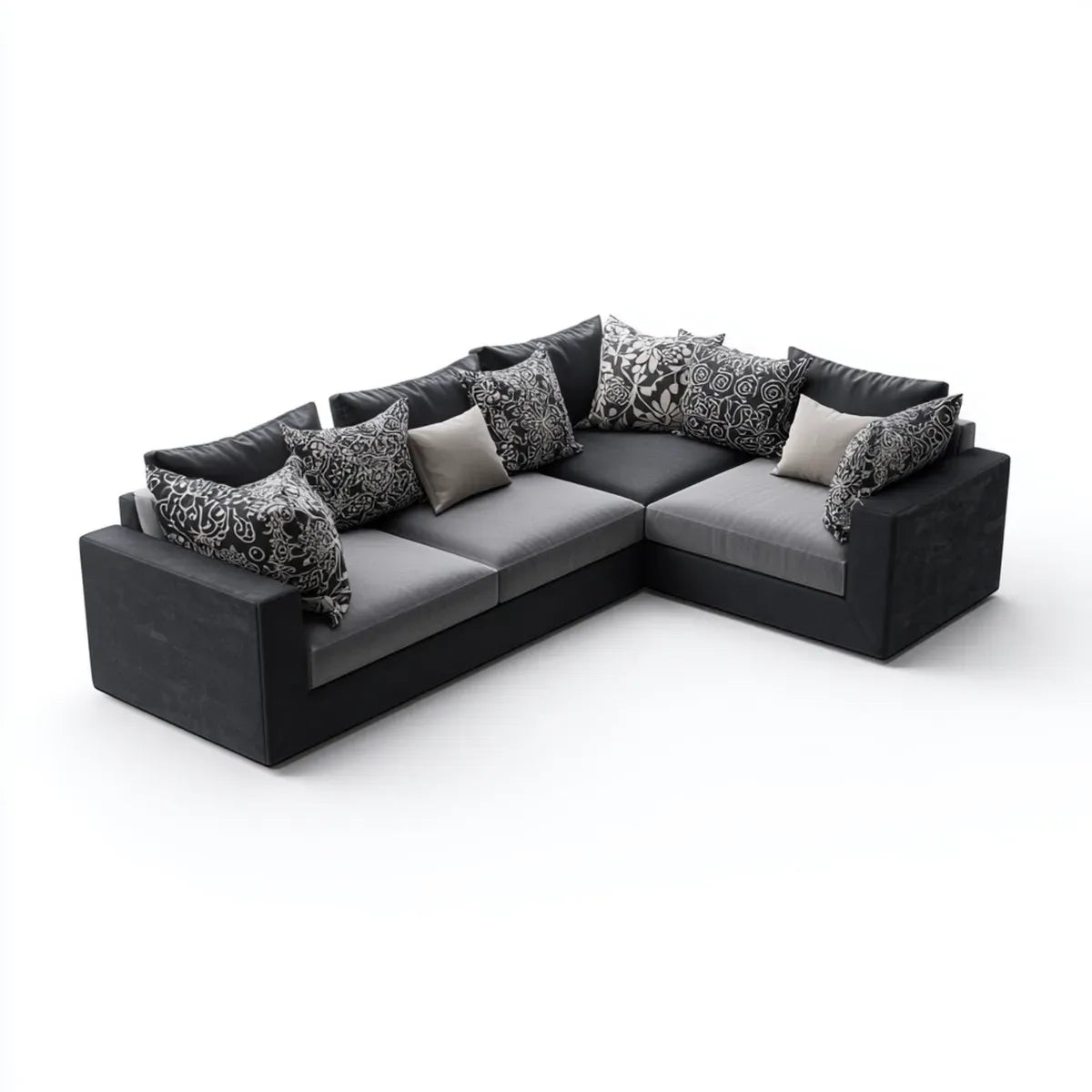 Canapé d'angle 5 places noir et gris 280 x 180 x 85 cm en similicuir PU et polyester forme L