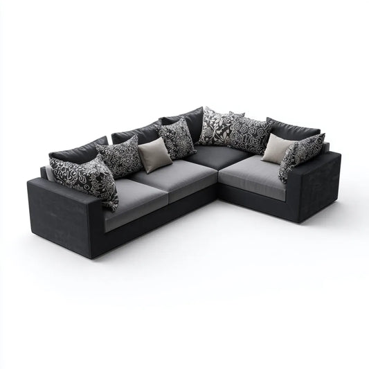 Canapé d'angle 5 places noir et gris 280 x 180 x 85 cm en similicuir PU et polyester forme L