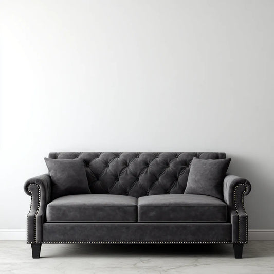 Canapé 2 places Chesterfield gris foncé en polyester effet velours droit 170 x 85 x 78 cm