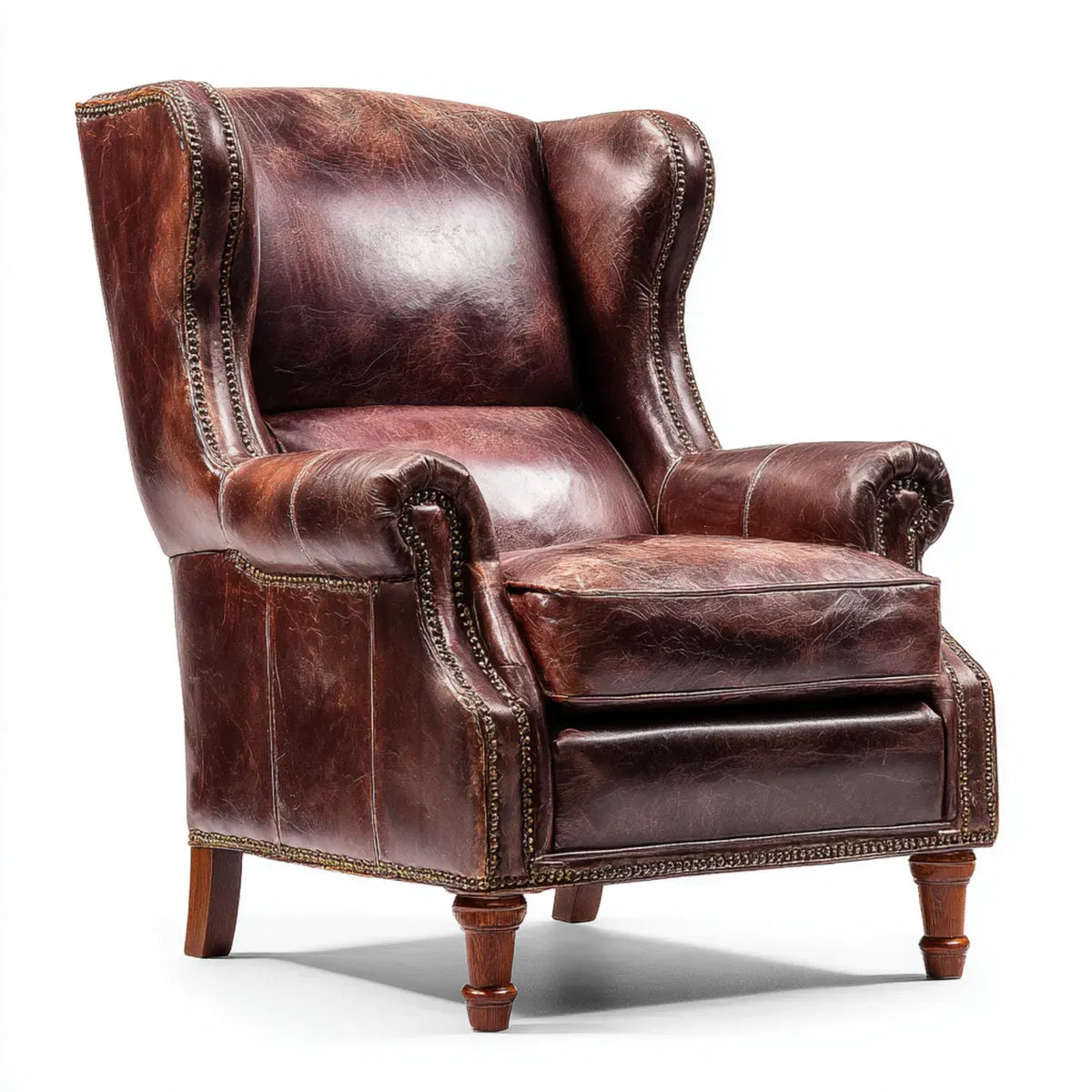 Fauteuil bergère marron en similicuir PU à oreilles 85 x 92 x 108 cm