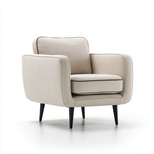 Fauteuil de salon beige en polyester avec pieds en acier noir 82 x 78 x 84 cm