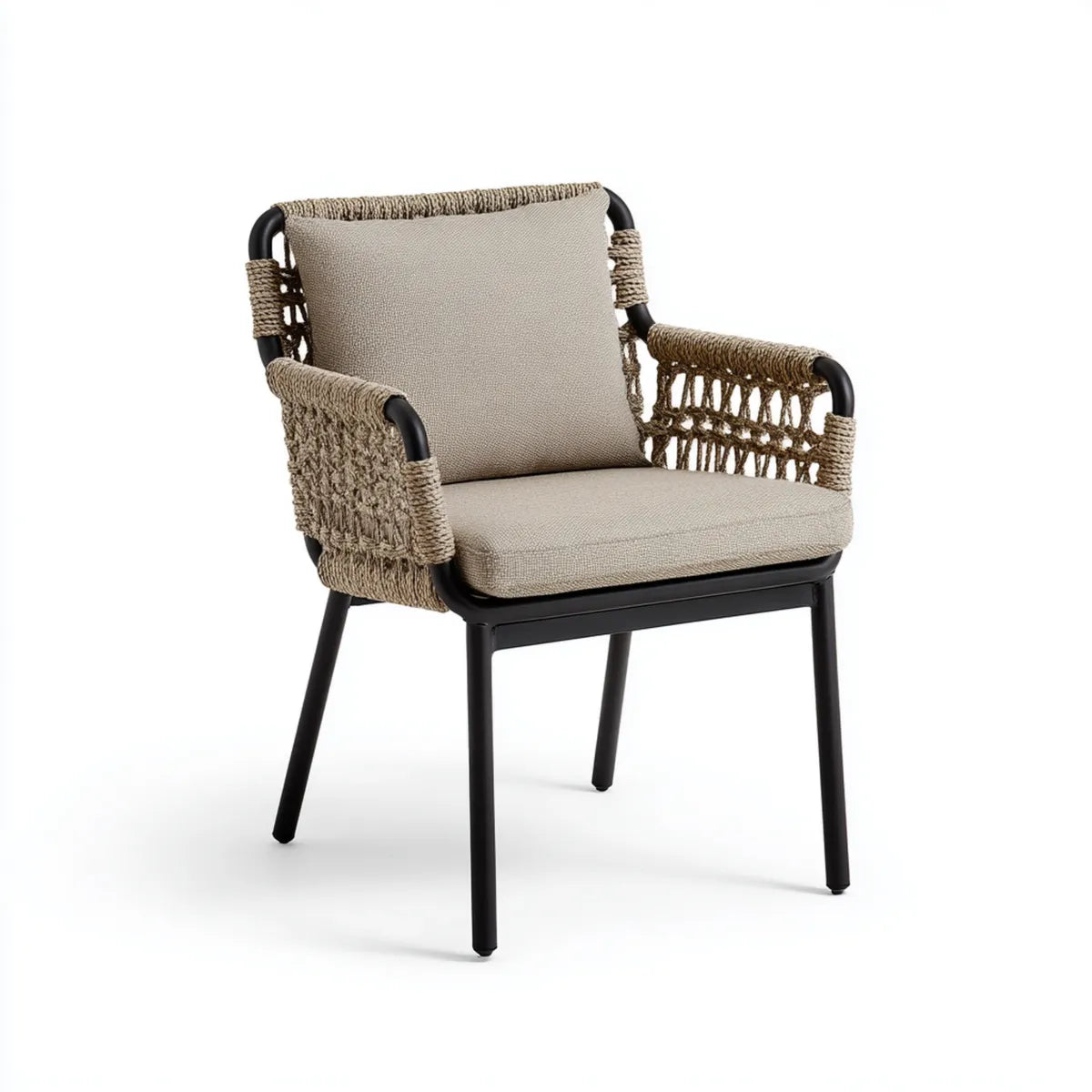 Fauteuil de salon avec accoudoirs noir et beige 58 x 62 x 82 cm en acier polypropylène et polyester