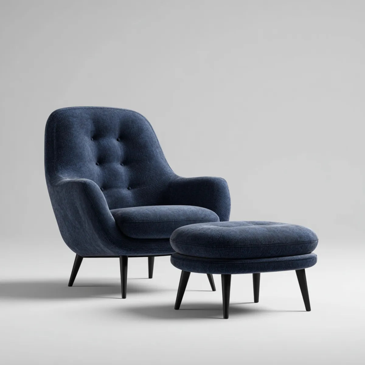 Fauteuil avec repose-pieds bleu marine en velours côtelé polyester pieds en bois massif 78 x 82 x 96 cm