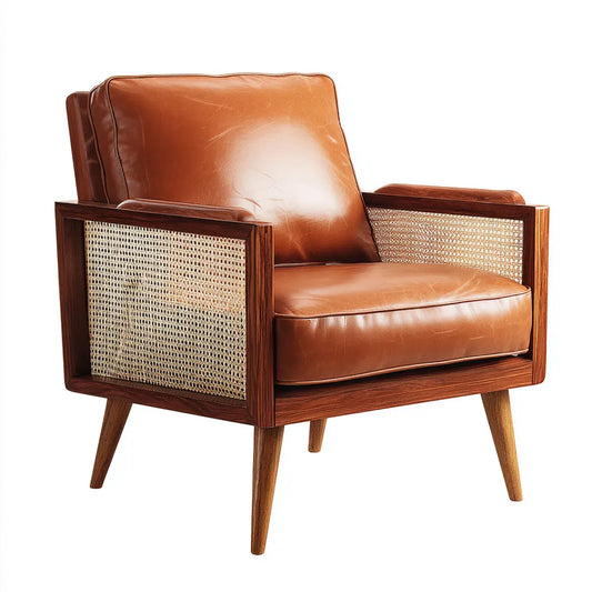 Fauteuil de salon marron 78 x 82 x 82 cm en cuir PU et bois massif avec accoudoirs rectangulaires