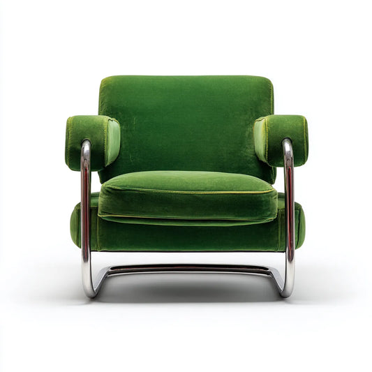 Fauteuil de salon vert en velours polyester avec accoudoirs et piètement en acier inoxydable 85 x 82 x 88 cm
