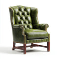 Fauteuil bergère capitonné vert olive en cuir PU 82 x 90 x 110 cm avec pieds en hêtre massif