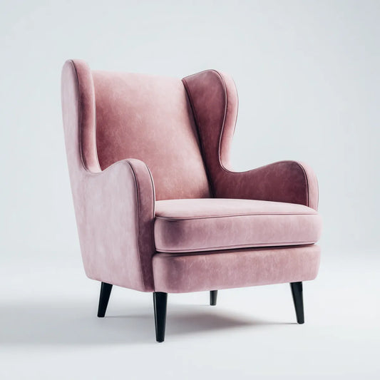 Fauteuil bergère rose poudré à oreilles en velours polyester 80 x 85 x 105 cm